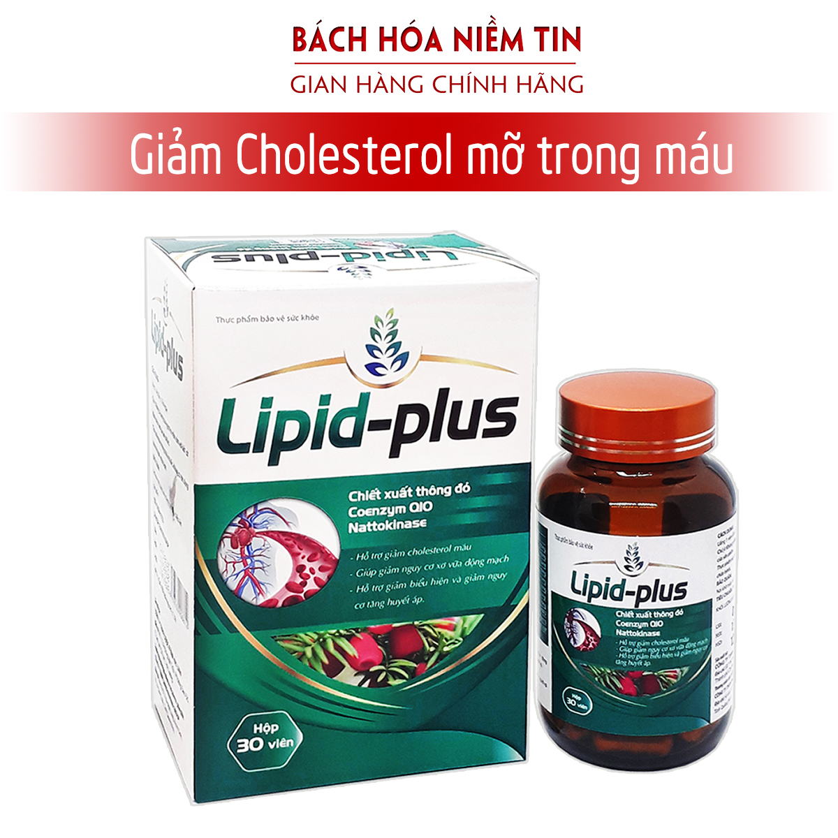 Viên uống giảm mỡ máu Lipid Plus Choleskore - Hỗ trợ giảm cholesterol, giảm nguy cơ xơ vữa động mạch - Hộp 30 viên