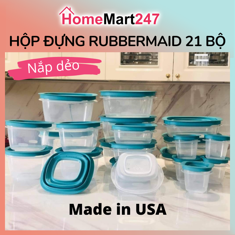 Hộp đựng thực phẩm rubbermaid 21 bộ, nắp dẻo, chính hãng mỹ