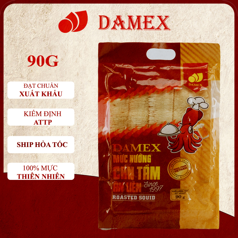  Mực Cán Tẩm Gia Vị Ăn Liền Damex 90g khô mực cán nướng ăn vặt đậm vị 