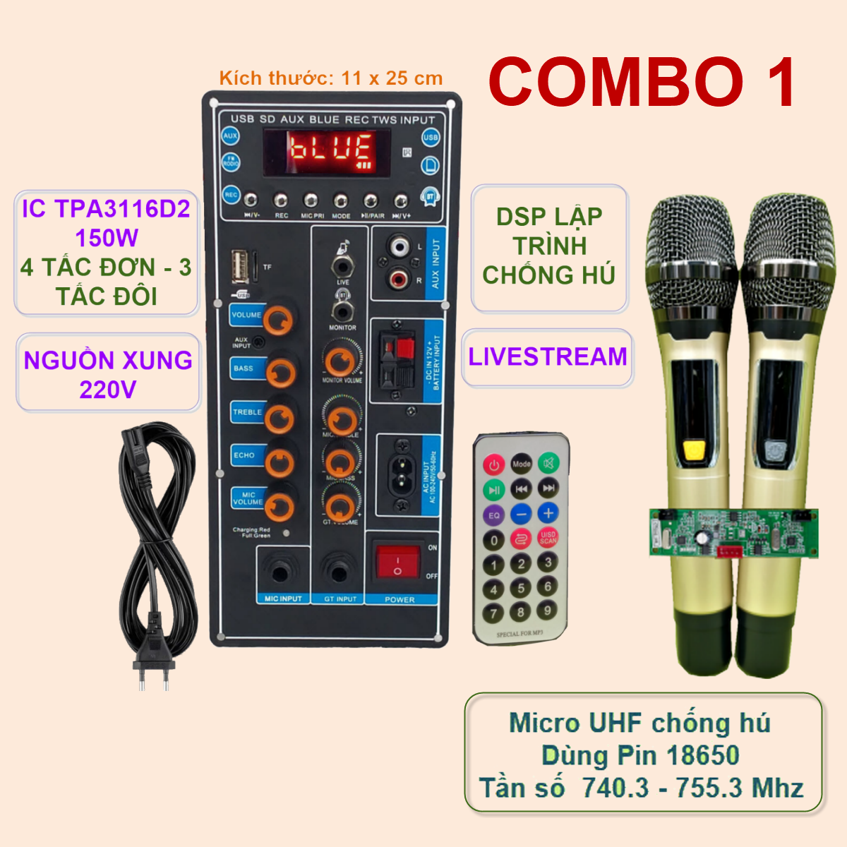  Mạch loa kéo TPA3116D2 150W LIVESTREAM DSP CHỐNG HÚ Kèm Micro mẫu mới 2023 