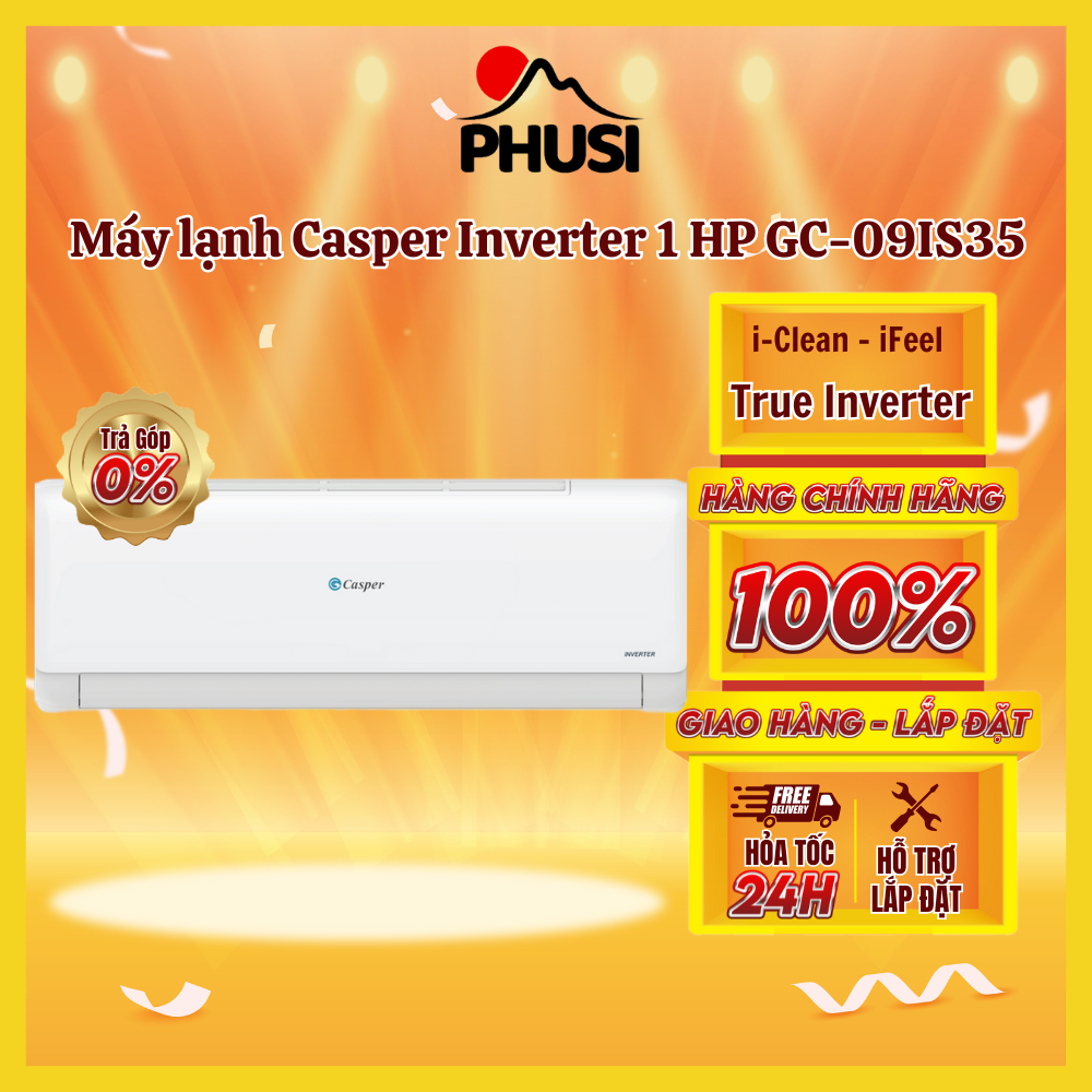 Trả góp 0%Máy Lạnh Casper Inverter 1 HP GC-09IS35 Công suất 1HP - 9000BTU