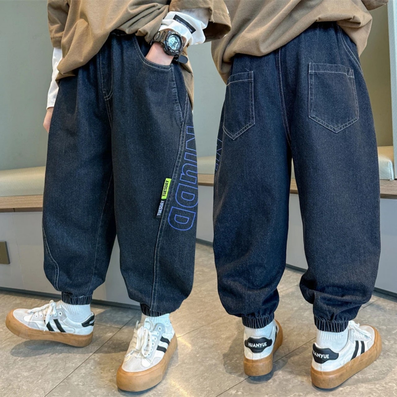 Quần Jean dài bo gấu sành điệu cho bé trai từ 20-50kg