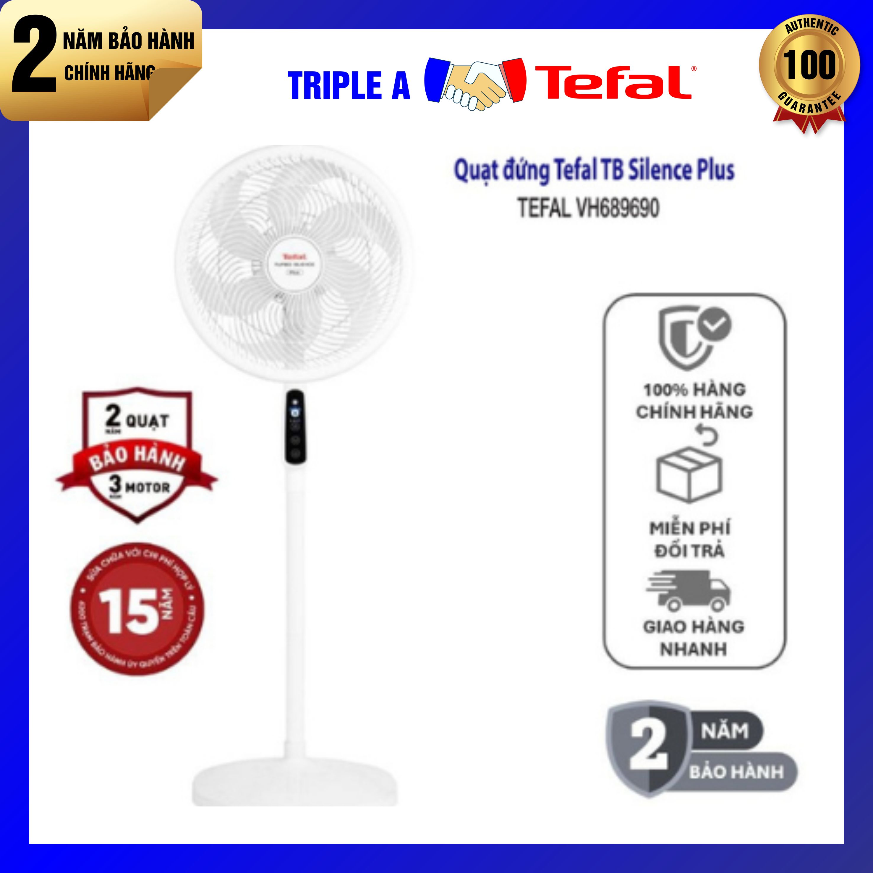 Quạt đứng tefal turbo silence plus vh689690 - trắng cánh trắng hàng chính hãng / bh 02 năm