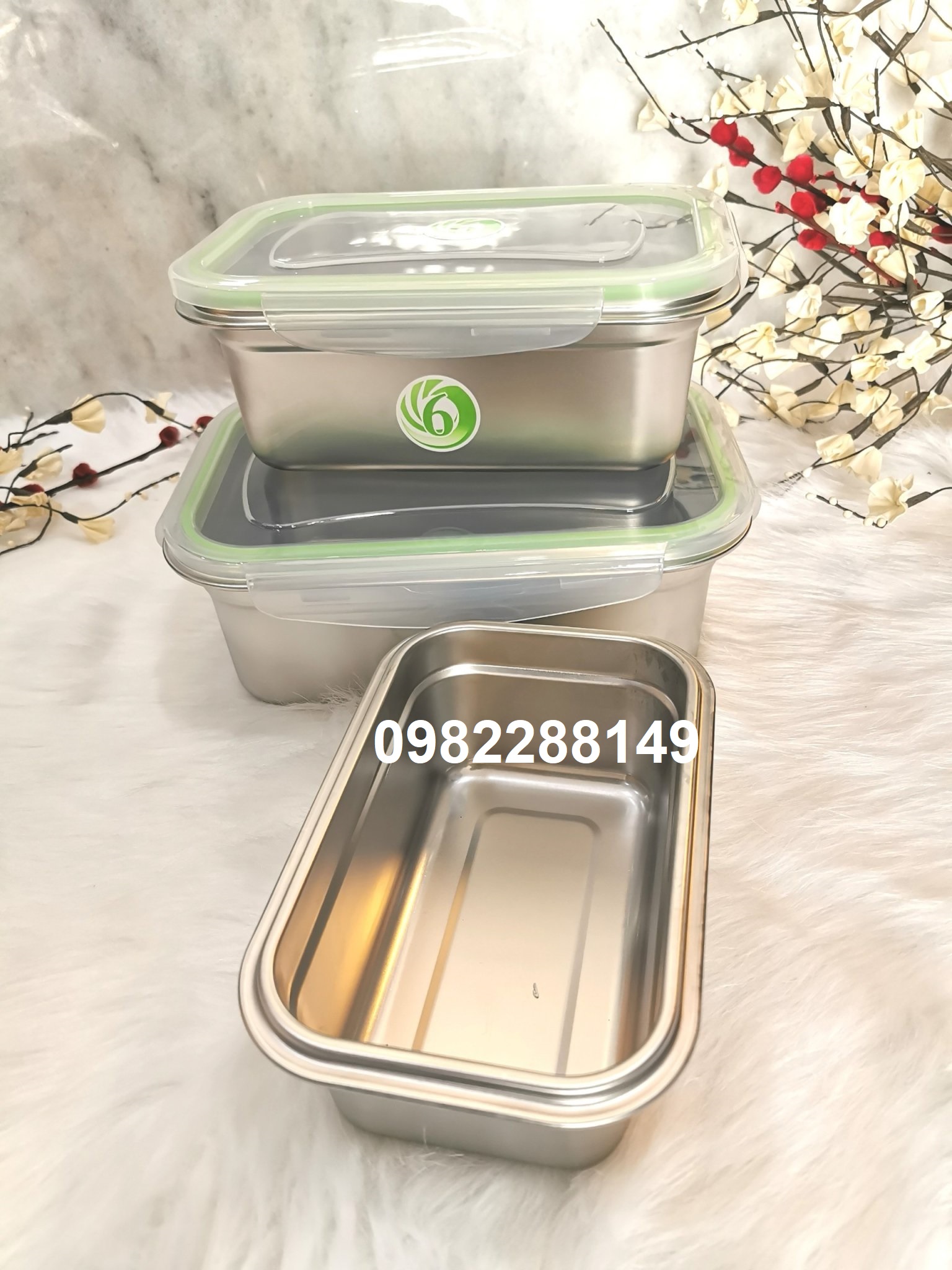 Bộ 3 khay inox 304 có nắp đựng thực phẩm lạnh có hộp đựng