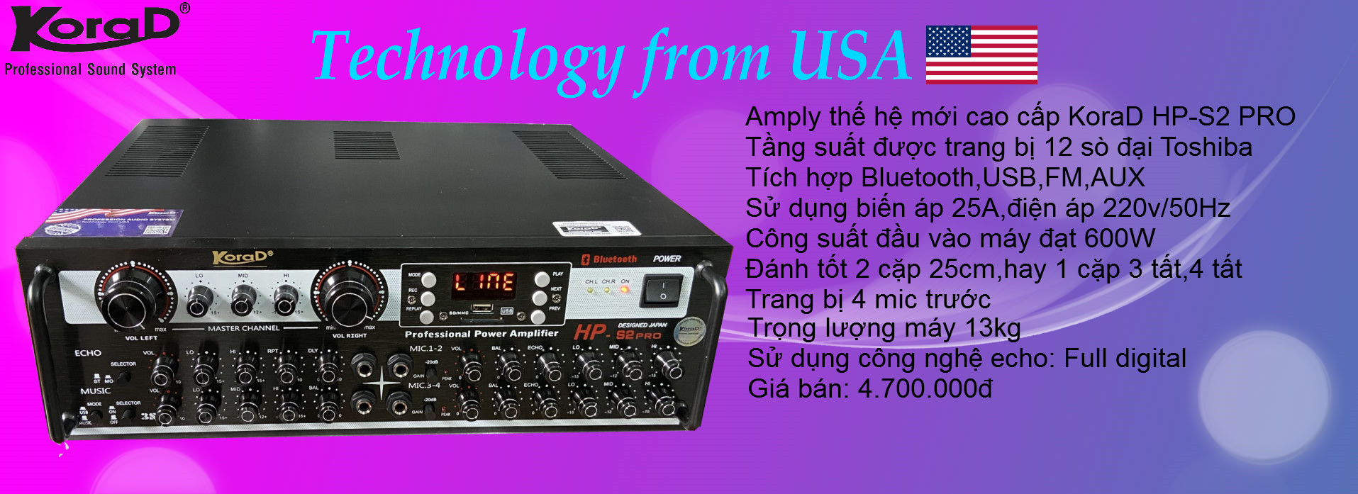 Amply liền vang CORAD HP-S2 PRO 16 SÒ CÔNG SUẤT CỰC MẠNH