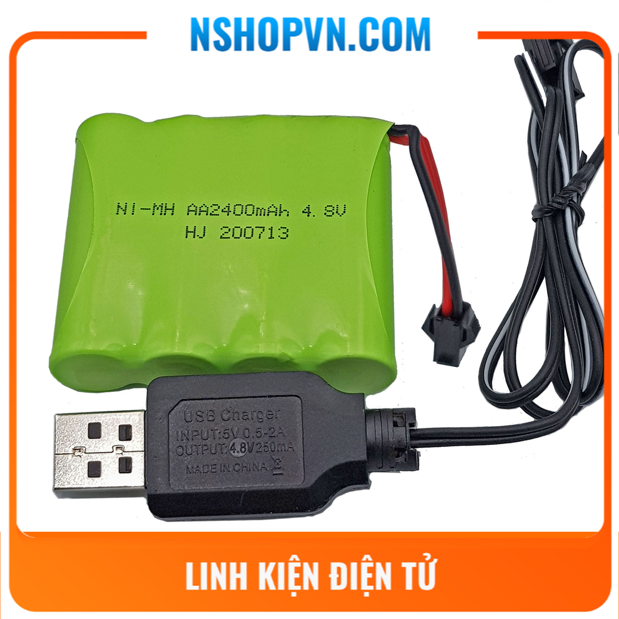 Pin sạc ni-mh aa2400mah 4.8v kèm cáp sạc 250ma usb