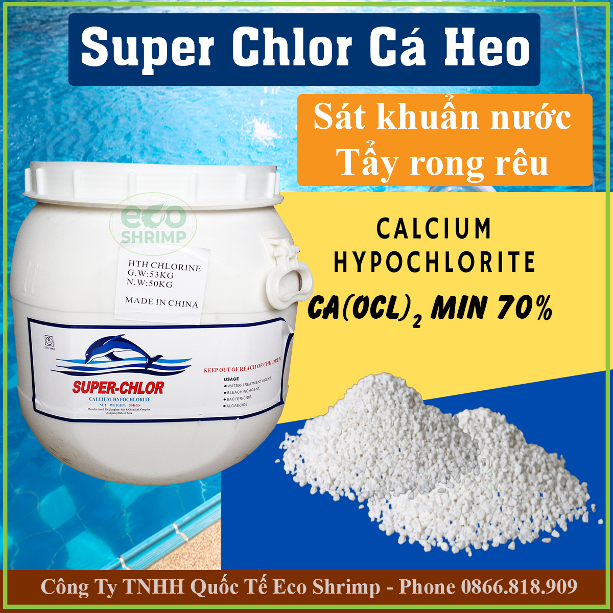 1 kg super chlor - chlorine 70% xử lý nước hồ bơi và khử trùng môi trường