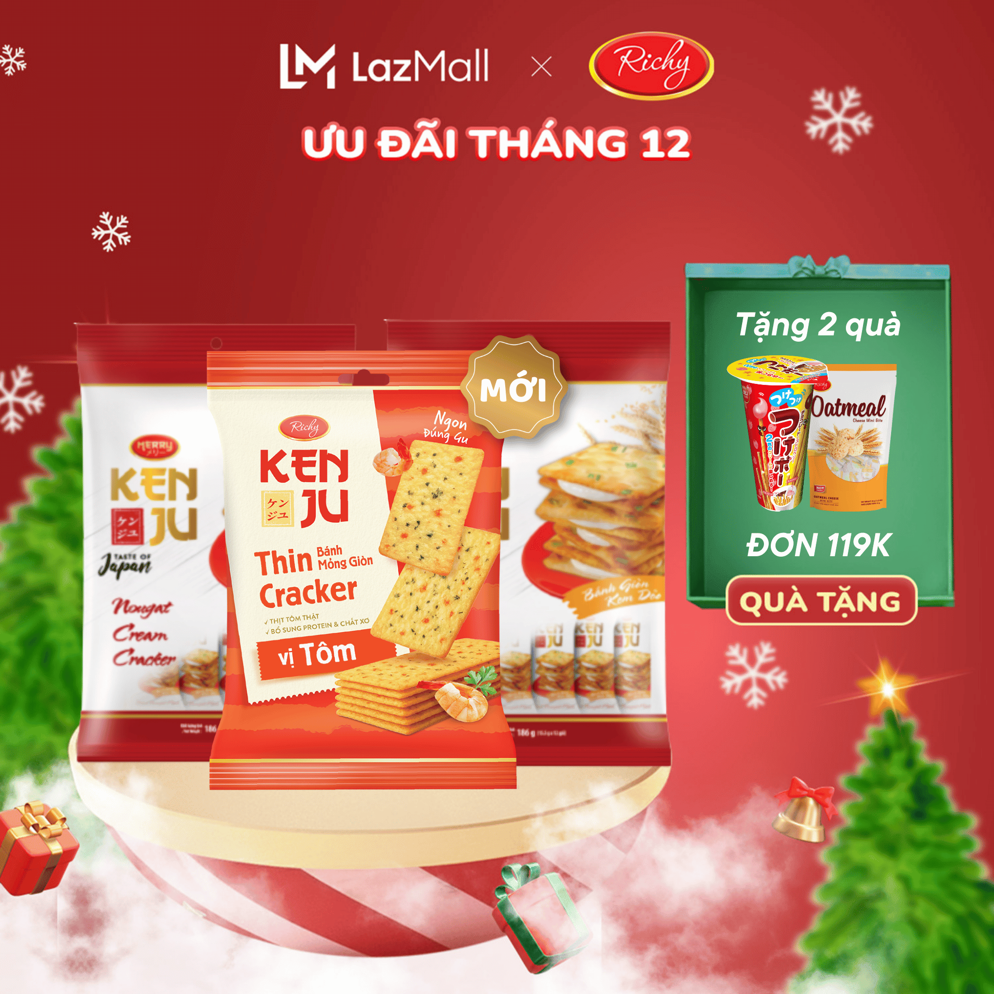VỊ MỚI Combo 3 Bịch Bánh Kenju quy hành kem dẻo túi 186g - Bánh kẹo Richy