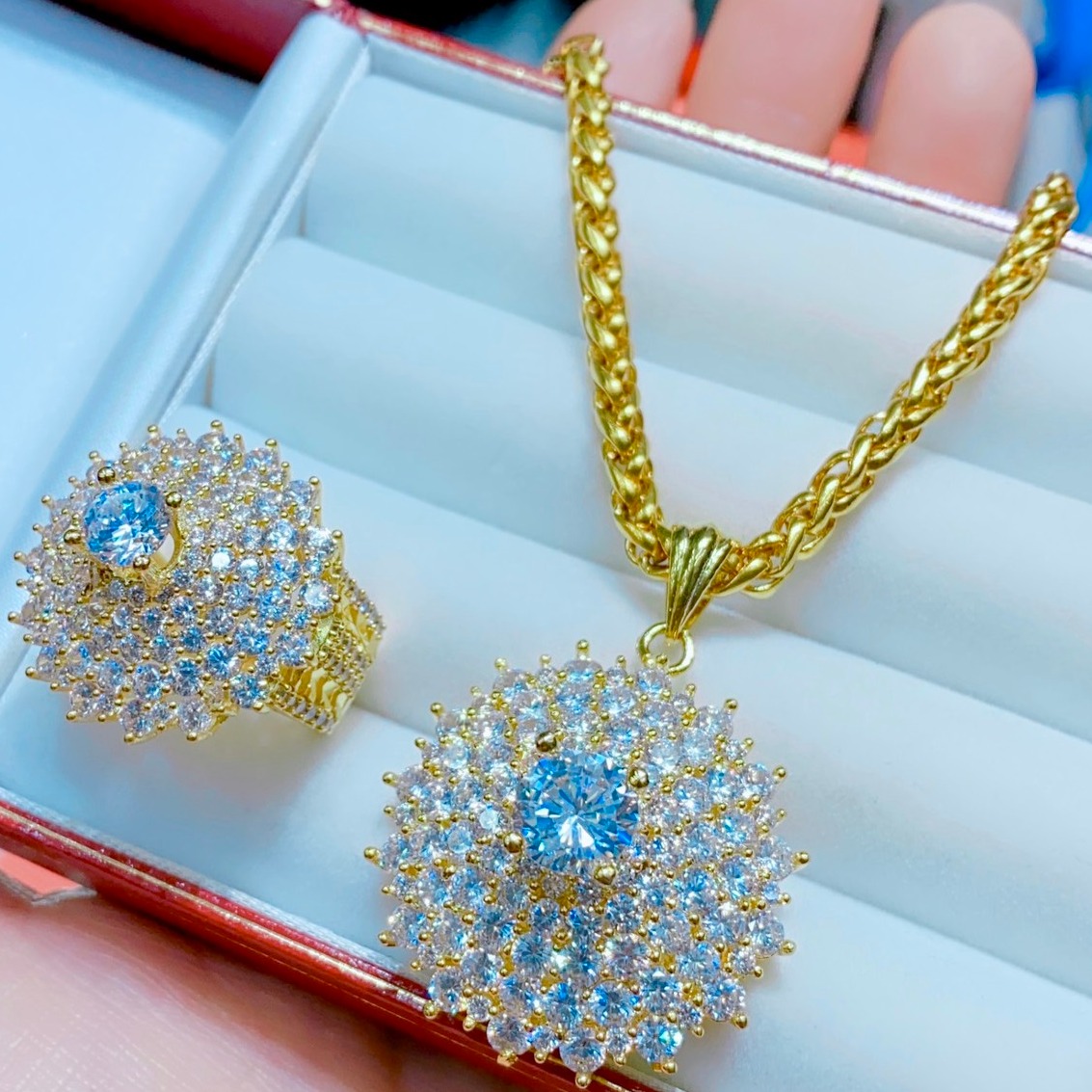 Combo dây chuyền nữ và nhẫn mặt tròn đính đá - d51202 juri shop - không đen không dị ứng