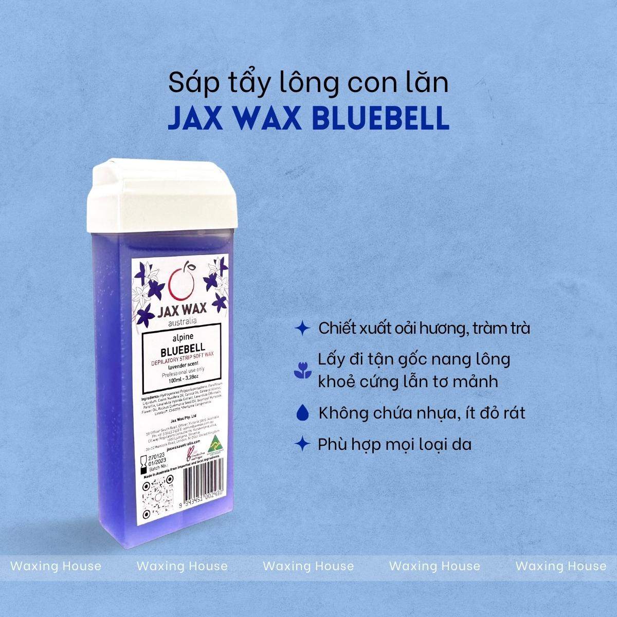 Sáp wax lông con lăn Jax Wax Australia Bluebell 100ml (Úc) - wax lông tay, chân siêu dễ, siêu nhanh tại nhà