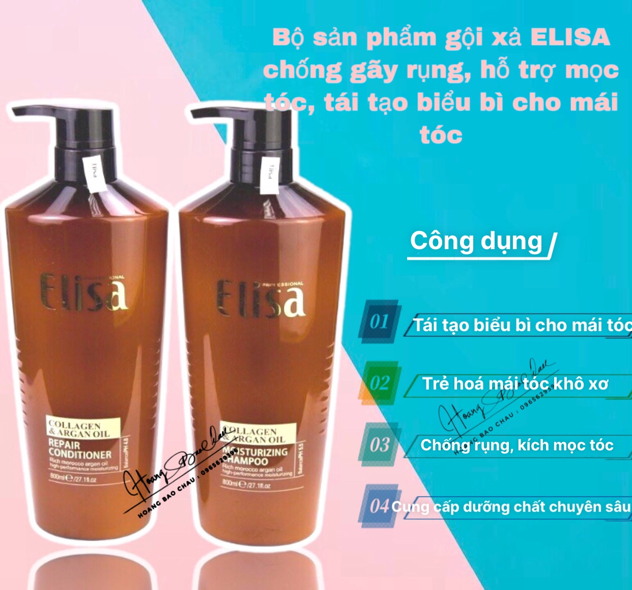 Dầu Gội phục hồi tái tạo biểu bì tóc, chống gẫy rụng hỗ trợ mọc tóc cặp dầu gội ELISA 500ml /800ml hàng chính hãng