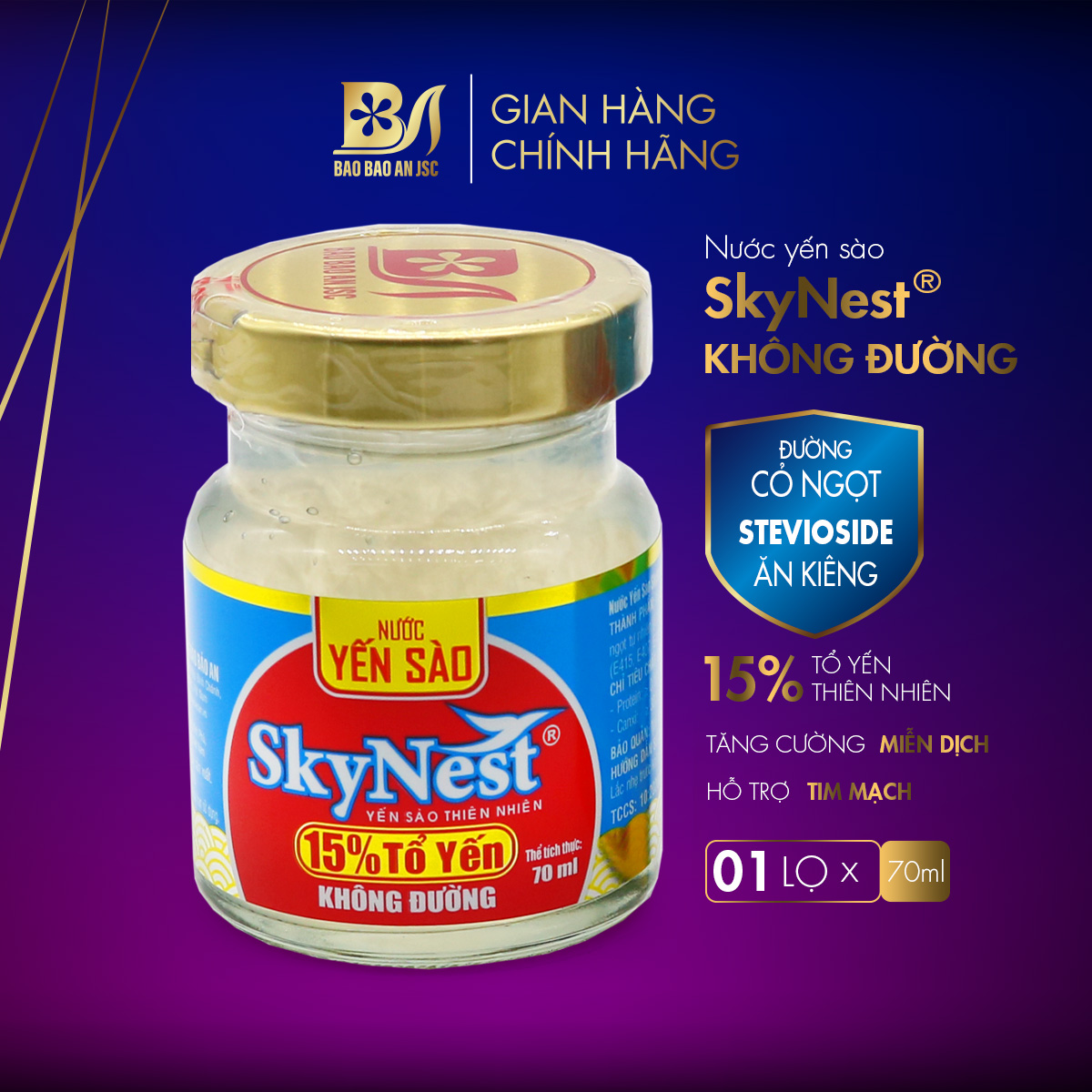 Nước yến sào skynest 15% tổ yến không đường lọ 70ml