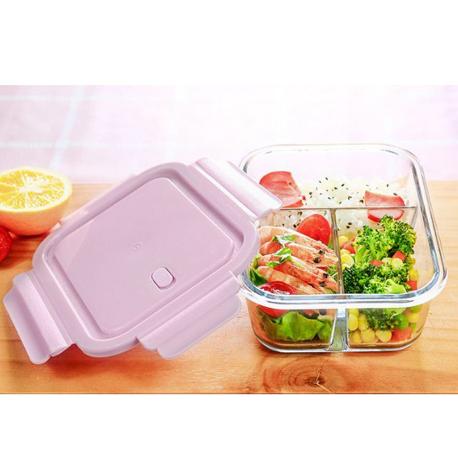 [HCM]Khay đựng cơm thủy tinh - Khay Đựng Đồ Ăn 2 Ngăn - Hộp Cơm Trưa Thủy Tinh 1040 Ml - Hộp Thức Ăn Đồ Dùng Nhà Bếp