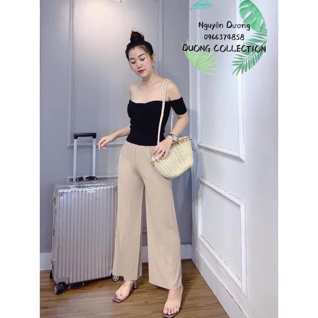 Quần ống rộng chất liệu gân tăm siêu mát lạnh