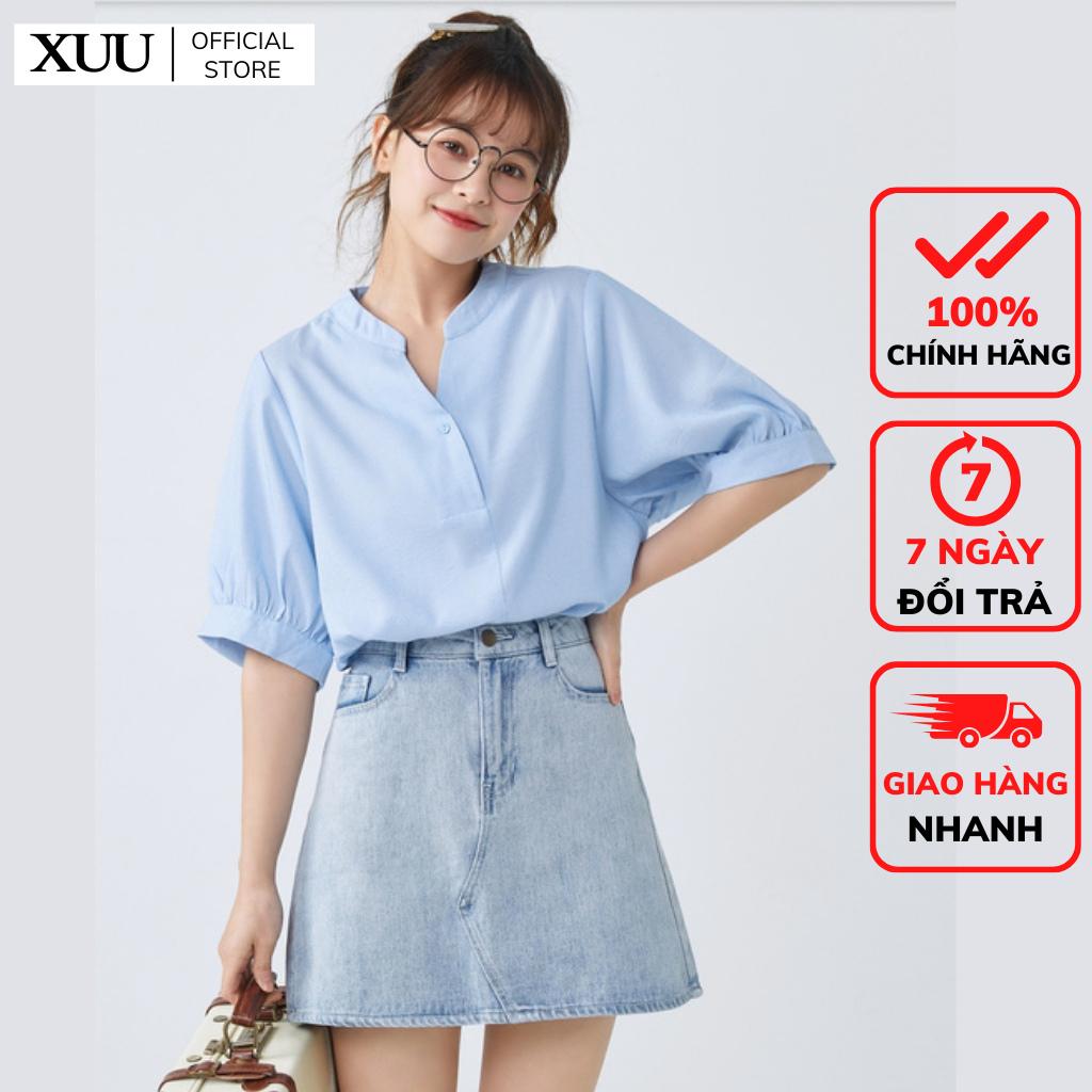 Áo sơ mi nữ cổ tàu form rộng, áo kiểu nữ xuu design tk20.44