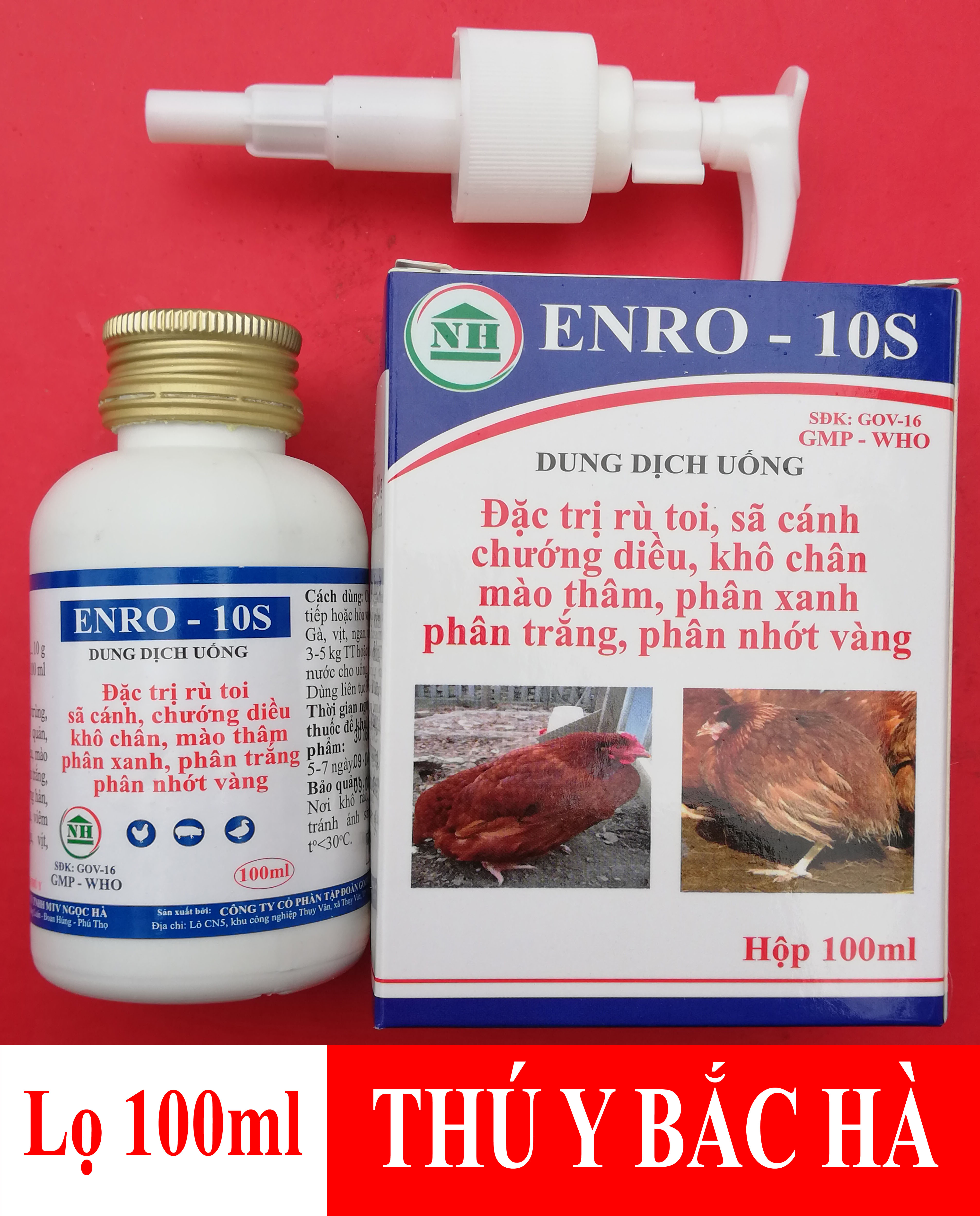 1 lọ Enro - 10s 100ml Chuyên dùng cho rù toi, sã cánh chướng diều, khô chân, mào thâm, phân xanh, phân trắng, phân nhớt vàng.