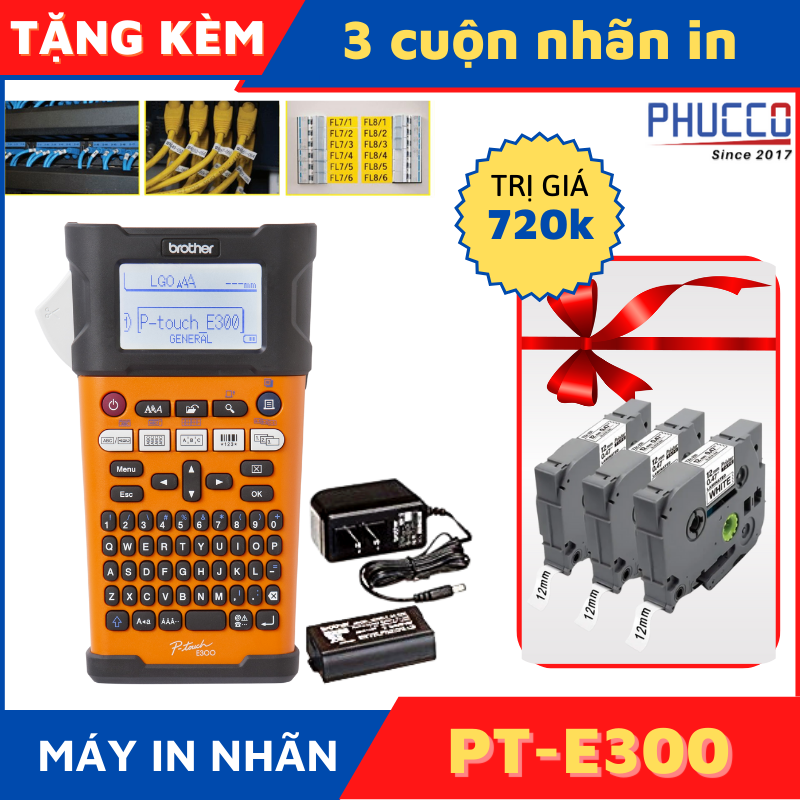 Máy in nhãn brother pt-e300vp for electrician - tặng 3 cuộn nhãn in tz