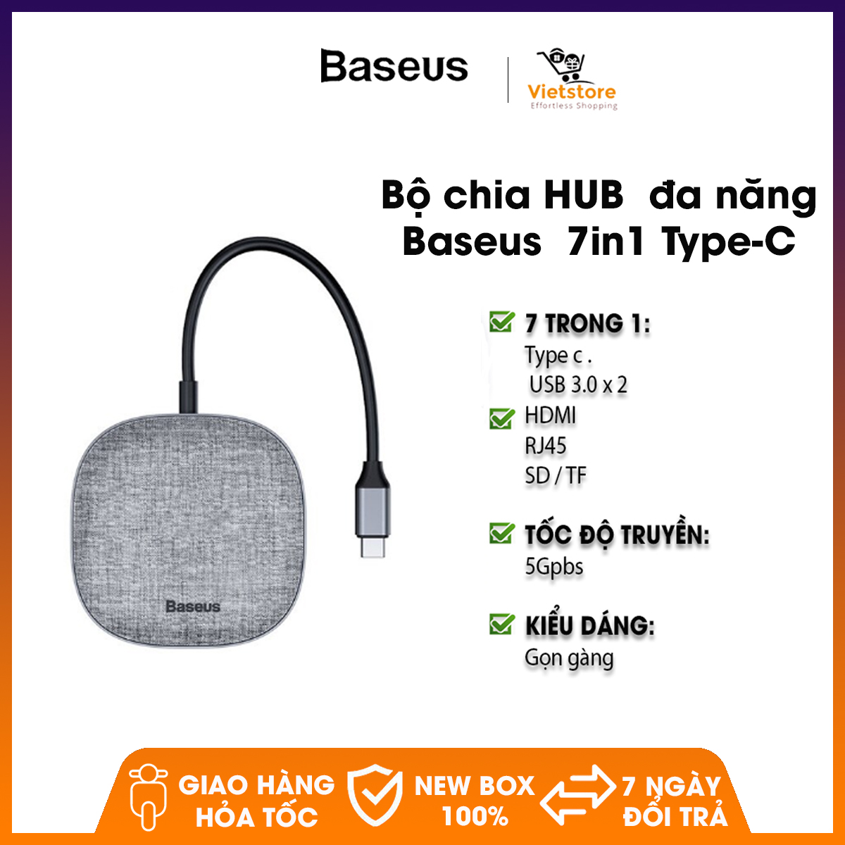 Bộ Chia Hub Đa Năng Baseus Fabric Series 7in1 Type-C Multifunctional HUB Adapter - Type-C