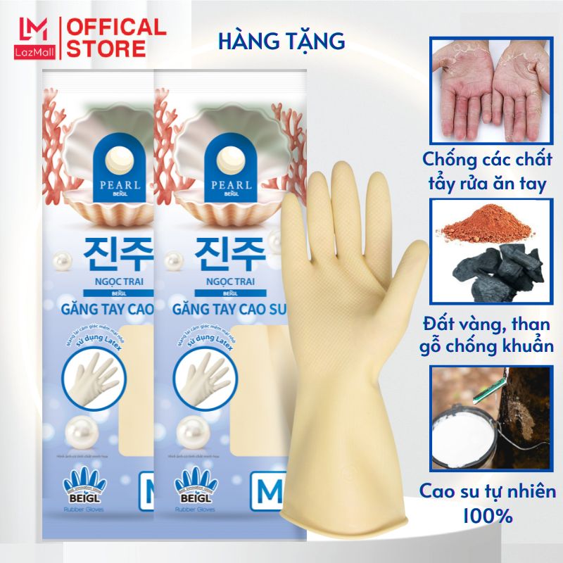 Hàng tặng không bán - bộ 2 đôi găng tay cao su tay lửng ngọc trai size m