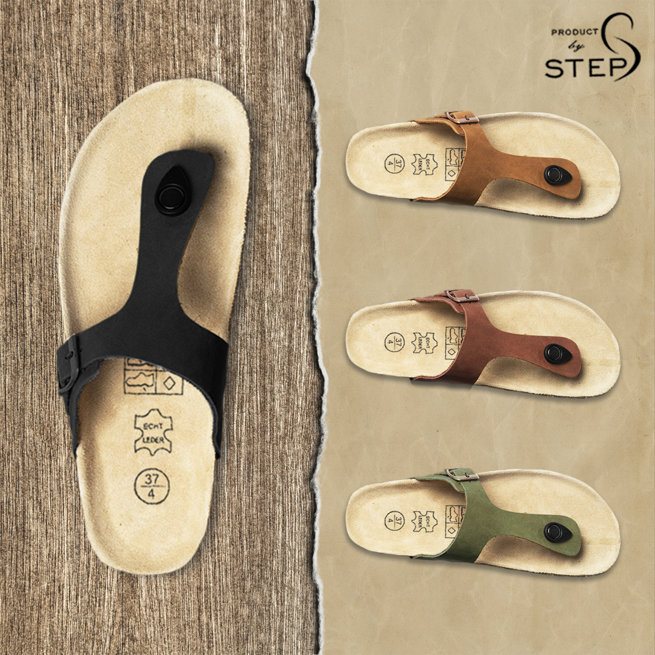 Dép đế trấu Unisex Da thật quai kẹp ngón