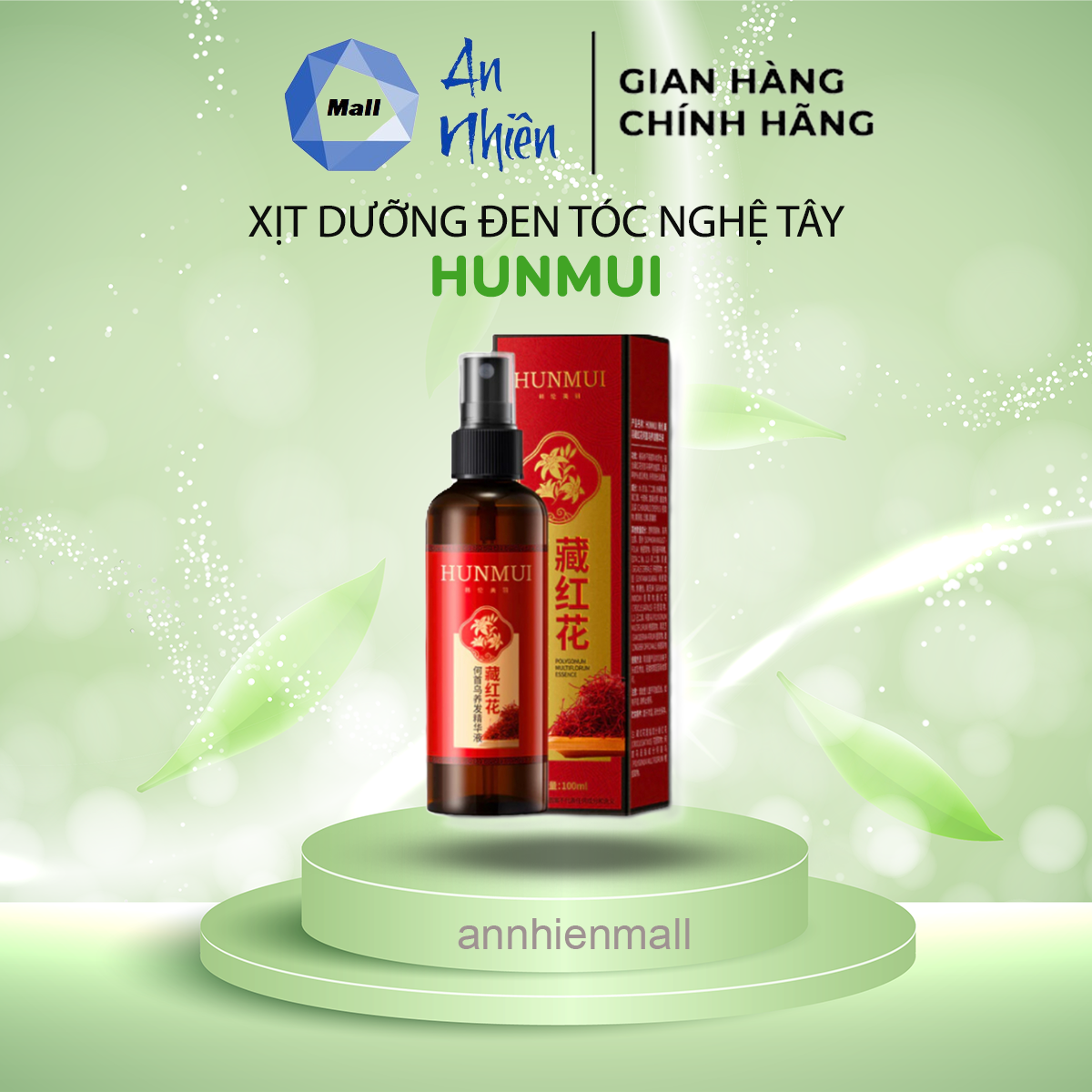 Xịt Dưỡng Đen Tóc Nghệ Tây Phủ Bạc Hunmui - Xịt Đen Tóc Phủ Bạc Hunmui Kích Đen Tóc, Xử Lý Tóc Bạc H