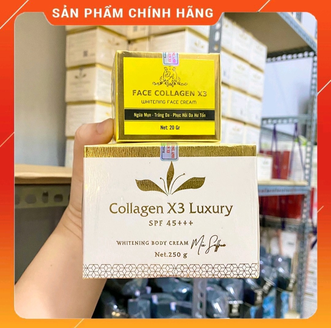 Kem body Collagen X3 Luxury Đông Anh trắng sáng hồng da + Kem Face dưỡng Collagen X3