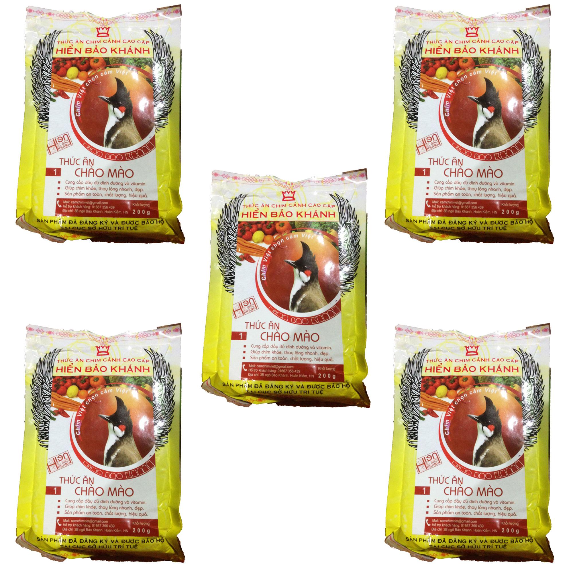Combo 5 Gói Cám Hiển Bảo Khánh Chào Mào Dưỡng - Thay Lông (Số 1) 200g - Thức Ăn Chim Cao Cấp