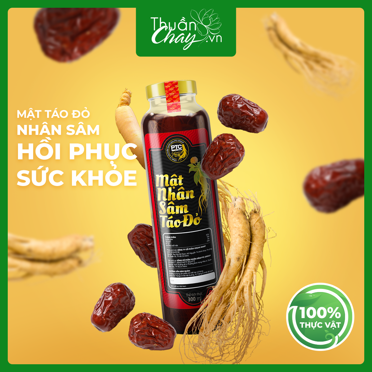 Mật nhân sâm táo đỏ thuần chay tái tạo tế bào tăng sức bền, hồi phục sức khỏe, bổ máu