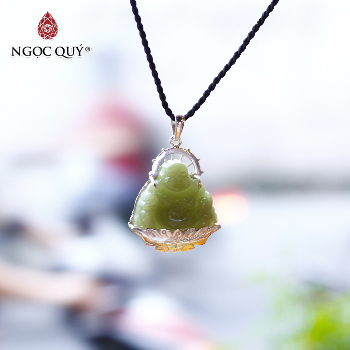 Mặt dây chuyền Phật Di lặc đá dạ minh châu 33x27mm mệnh hoảmộc - Ngọc Quý Gemstones