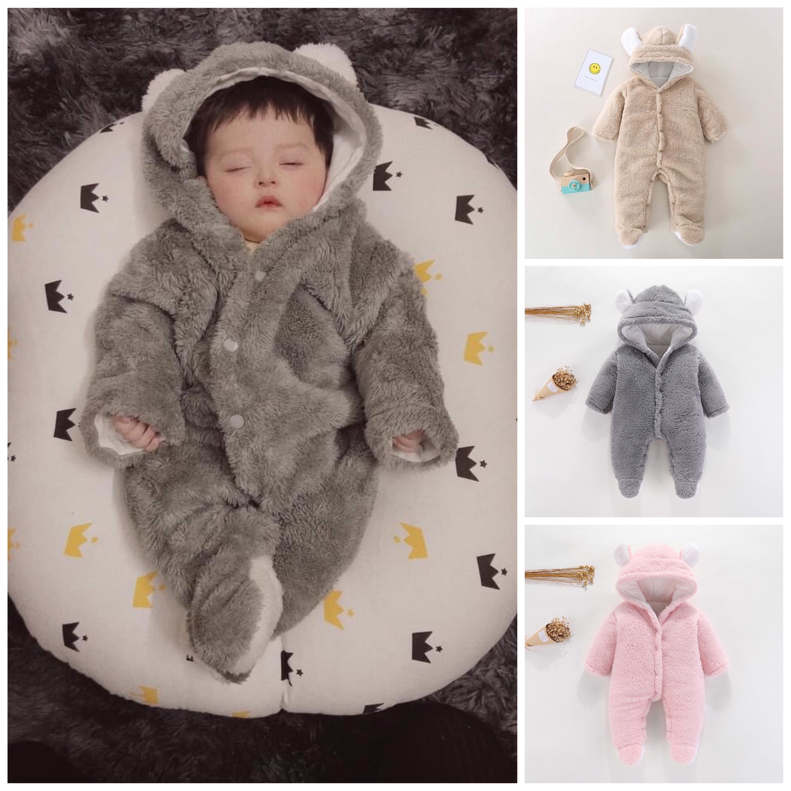 Body ủ lông gấu cho bé trai bé gái size 0-12 tháng