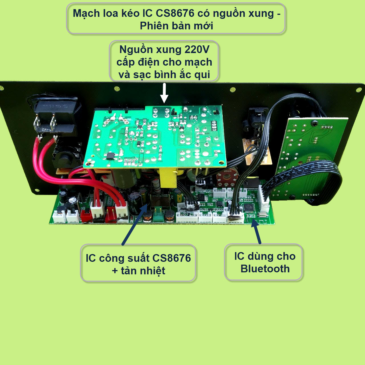 Mạch loa kéo CS8676 có nguồn xung kèm Micro đơn hoặc Micro đôi – Bluetooth