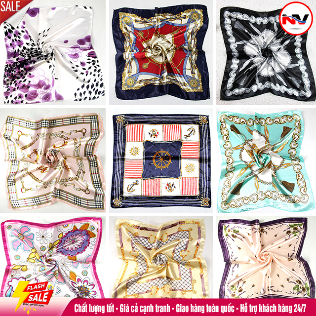 Khăn Thời Trang Vuông 50x50 cm Chất Lụa Satin Họa Tiết Thanh Lịch