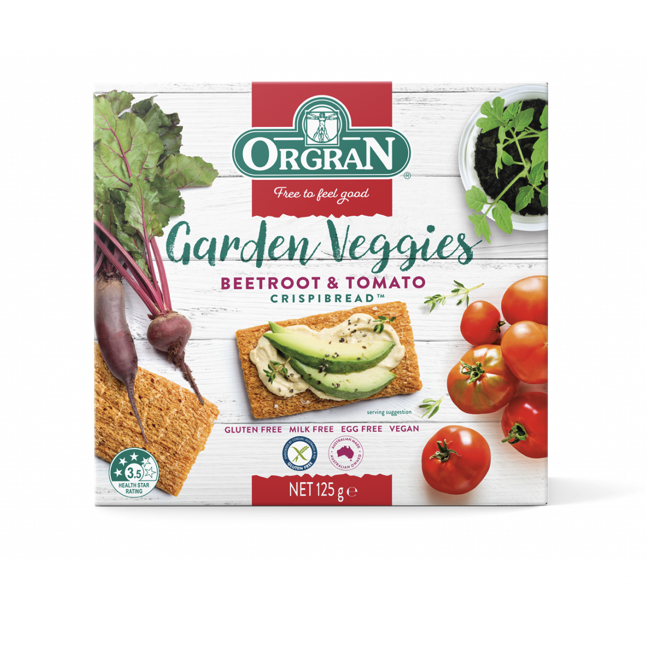 Hộp 125gr - bánh cracker siêu giòn vị củ dền & cà chua không gluten - orgran - nhập khẩu từ úc