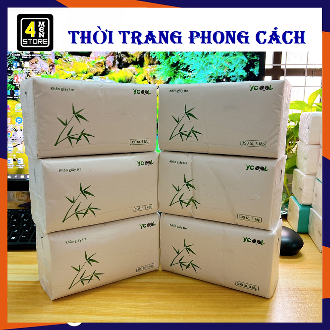 Combo 6 gói Giấy ăn gấu trúc khăn giấy tre YCOOL 390 tờ / 3 lớp DAI MỀM MỊN ( Ảnh Thật )