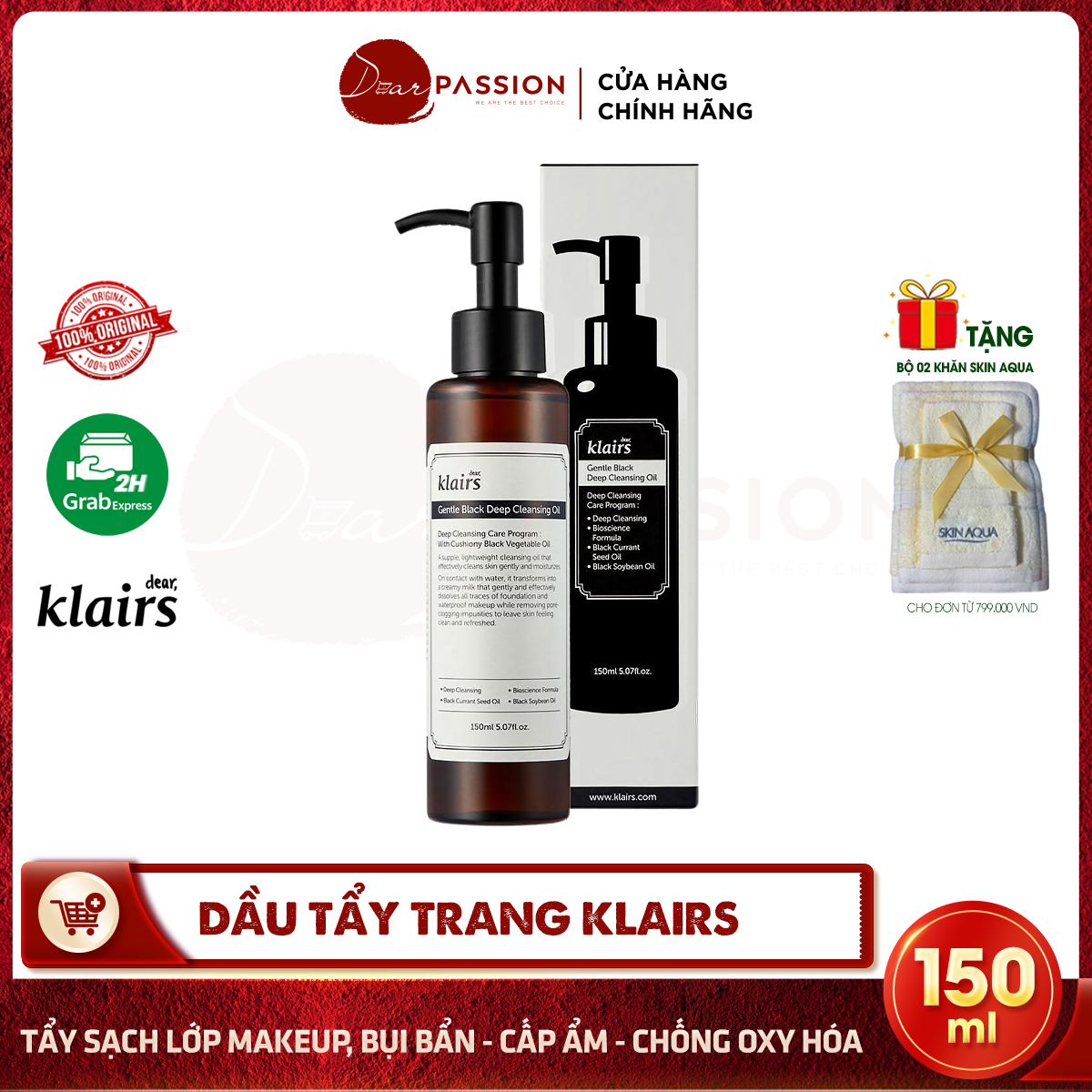 Dầu Tẩy Trang Klairs Làm Sạch Sâu, Kiểm Soát Nhờn Dạng Dầu Tẩy Trang - Klairs Gentle Black Deep Cleansing Oil 150ml