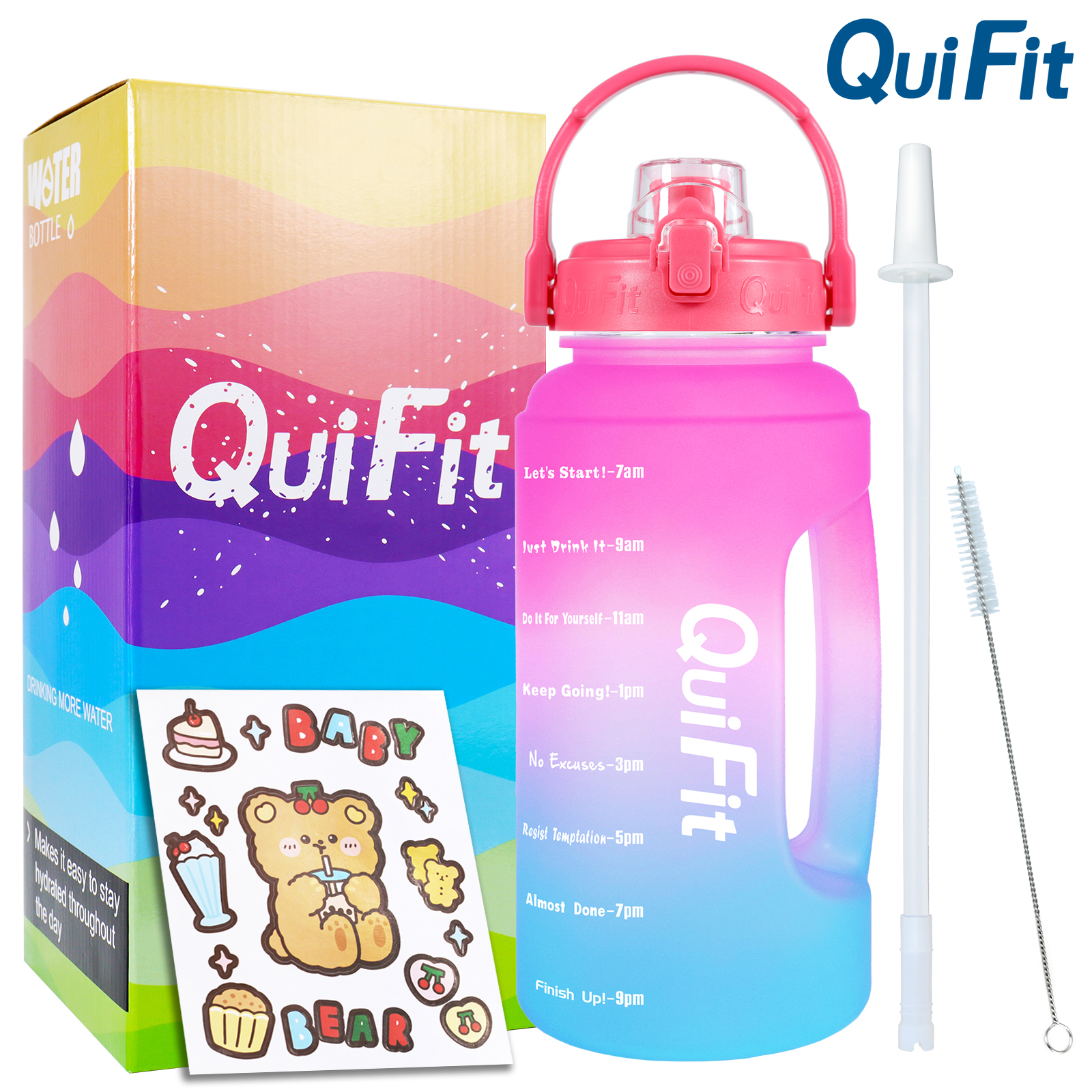 QuiFit Bình Nước Động Lực 2,2 L 73OZ Miệng Rộng Có Khóa Nắp Lật Bình Nước Thể Dục Thể Thao Đánh Dấu Thời Gian Cốc Dung Tích Lớn Chống Rò Rỉ Bình Không Chứa BPA Cho Người Đam Mê Thể Thao Ngoài Trời Tập Thể Dục