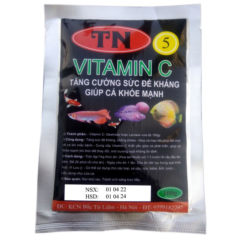 TN5 VITAMIN C - Tăng Đề Kháng Giúp Cá Khỏe Mạnh Khi Thời Tiết Thay Đổi, Môi Trường Không Ổn Định, Phục Hồi Khi Mắc Bệnh ( 100gr)