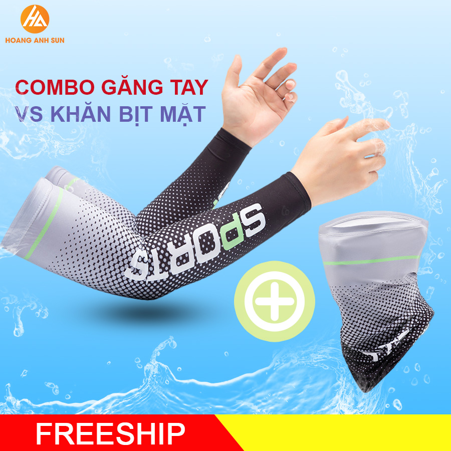Combo găng tay và khăn bịt mặt chống nắng SPORT thời trang vải lụa băng co giãn, thoáng khi, chống UV, găng tay dài 45cm size 60-86kg