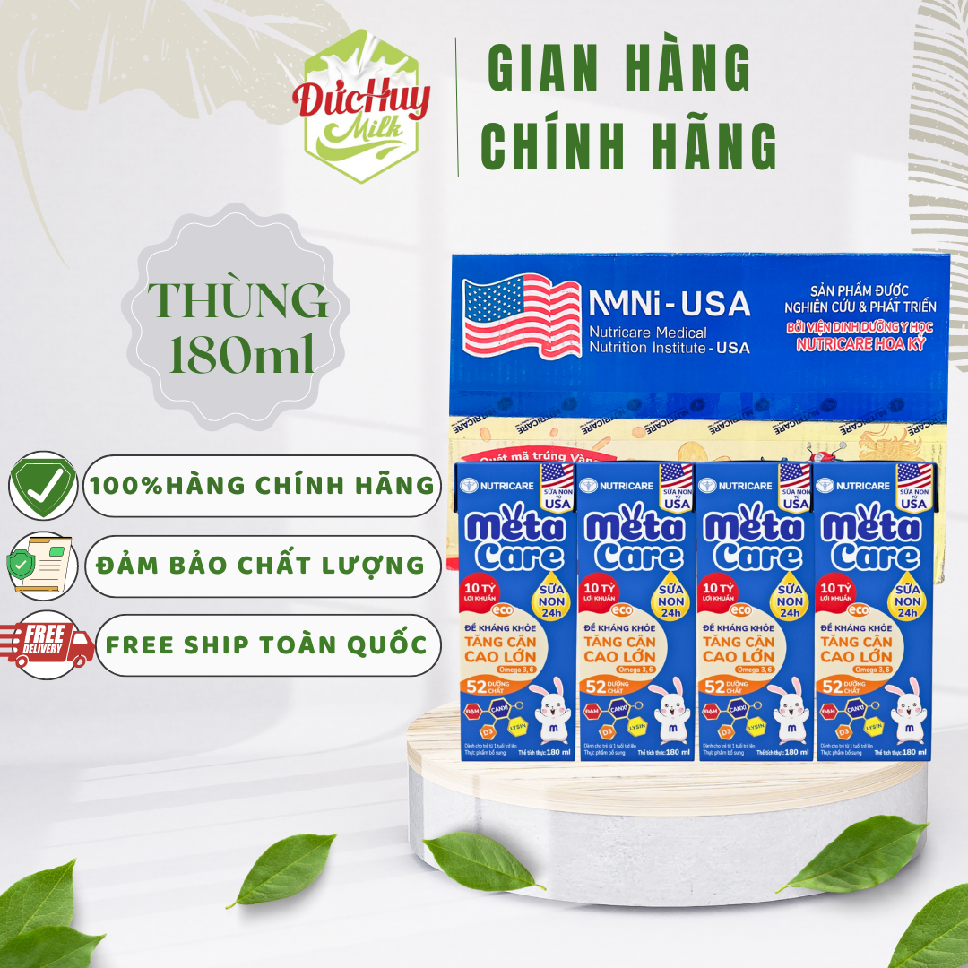 Thùng sữa nước pha sẵn Nutricare Metacare ECO 180ml -phát triển não bộ cao lớn khoẻ mạnh