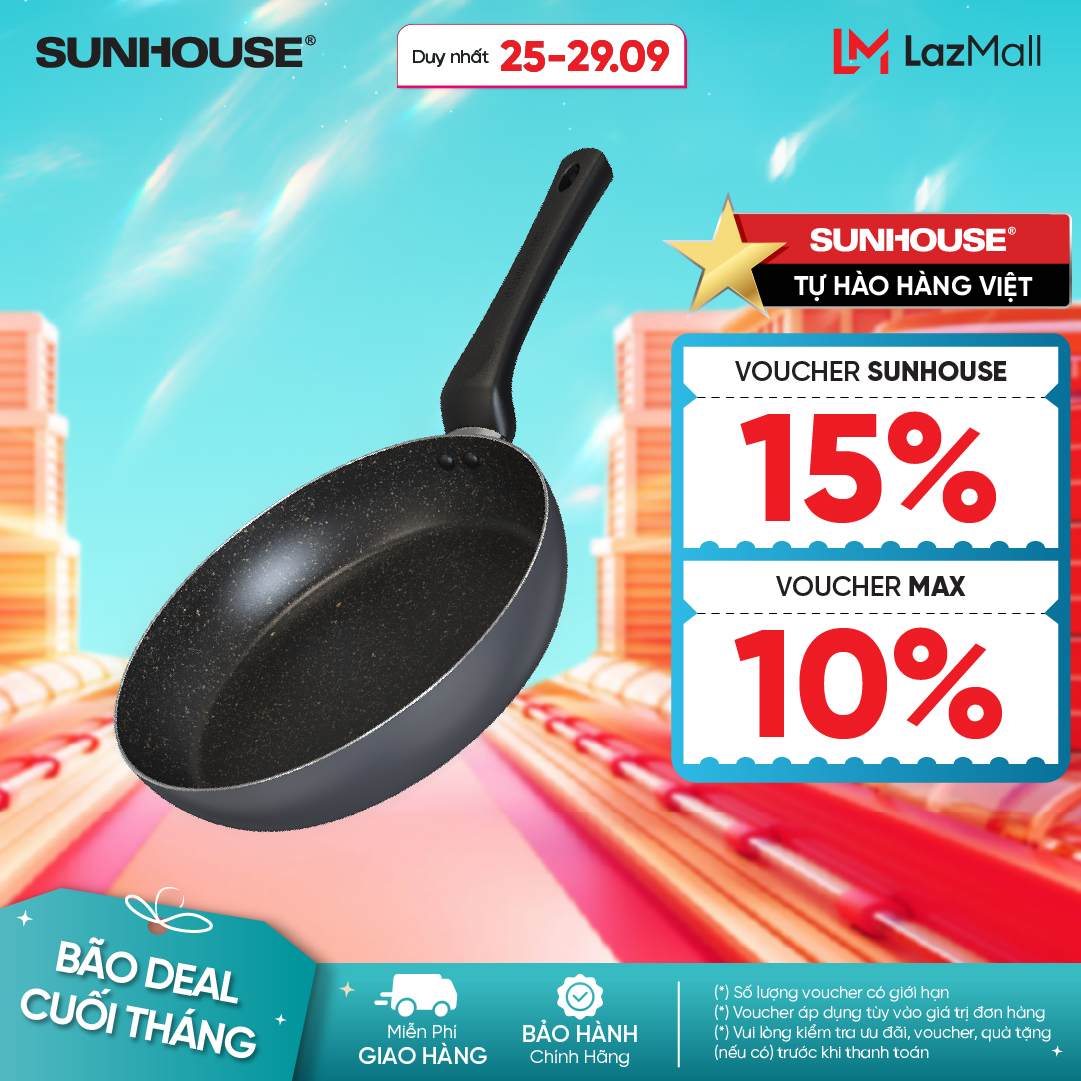 Chảo Chống Dính SUNHOUSE CT PLUS - KHÔNG DÙNG CHO BẾP TỪ - Chống Dính Tiêu Chuẩn Mỹ - An Toàn Sức Khỏe