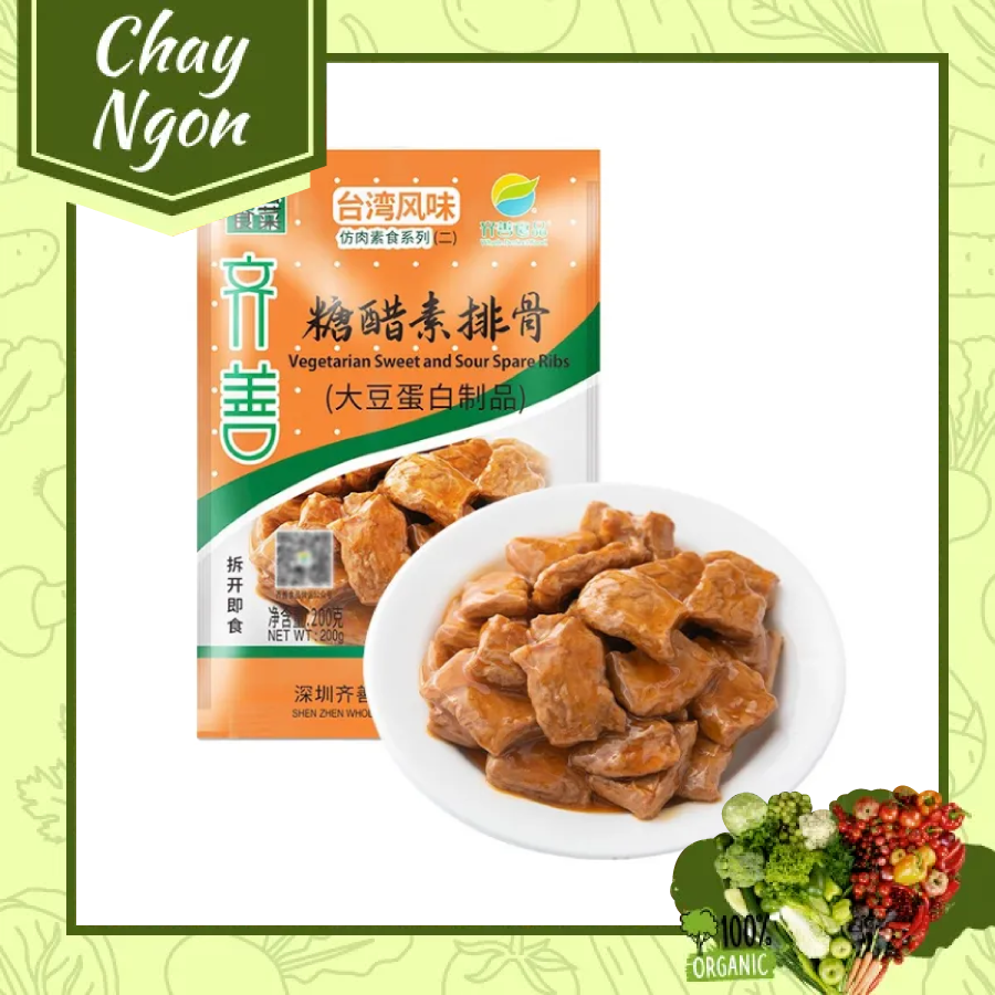 Món ăn Qishan chay chua ngọt 200g vegan, đạm đậu nành , nướt, dầu thực vật...