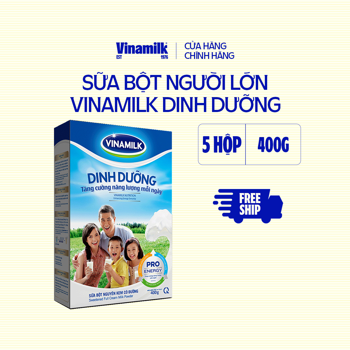 5 Hộp Sữa bột Nguyên kem có đường Vinamilk Dinh Dưỡng Hộp Giấy 400g