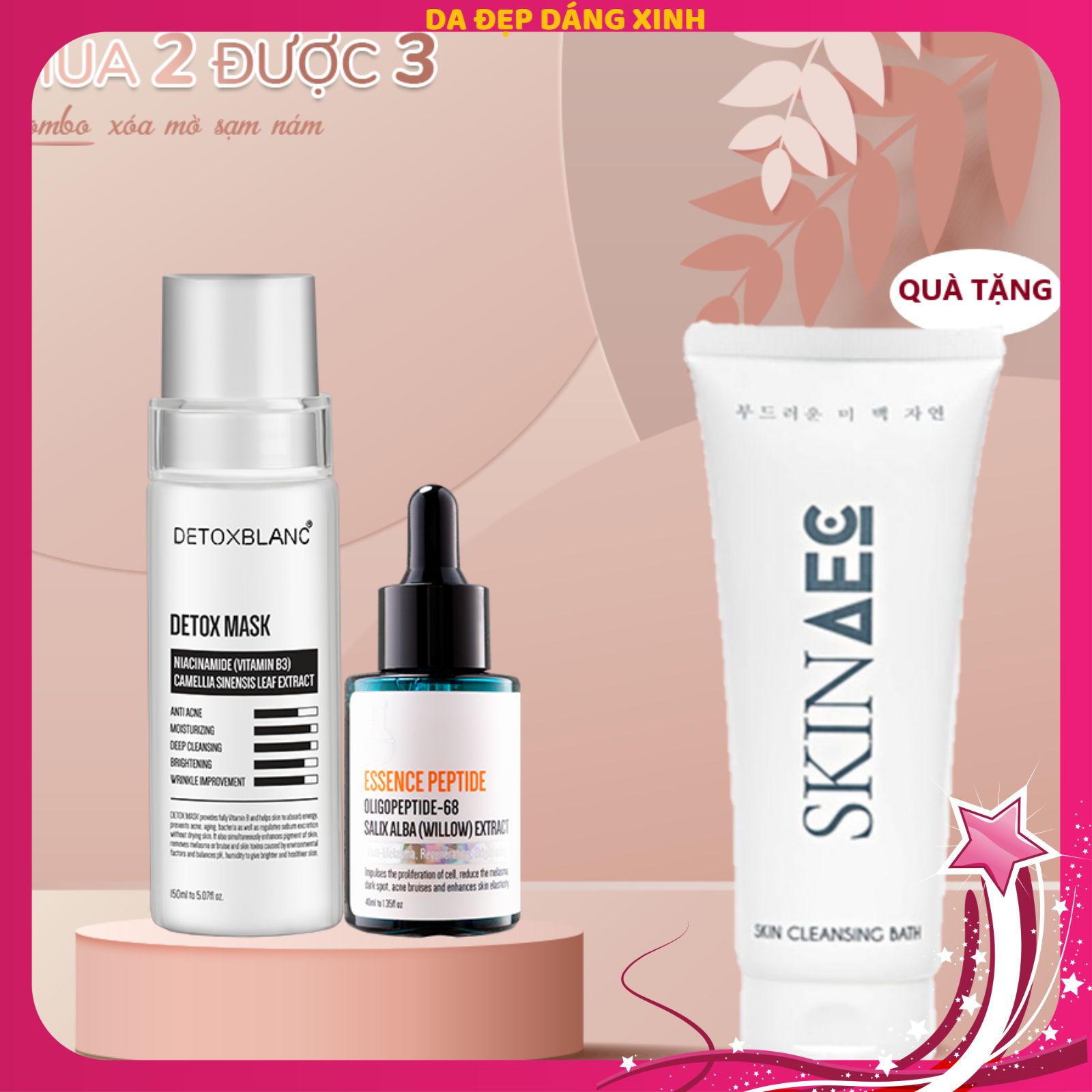 Combo thải độc trắng da loại bỏ nám tàn nhang Detox BlanC Tặng sữa tắm trắng hàng ngày Skin Aec 300ml