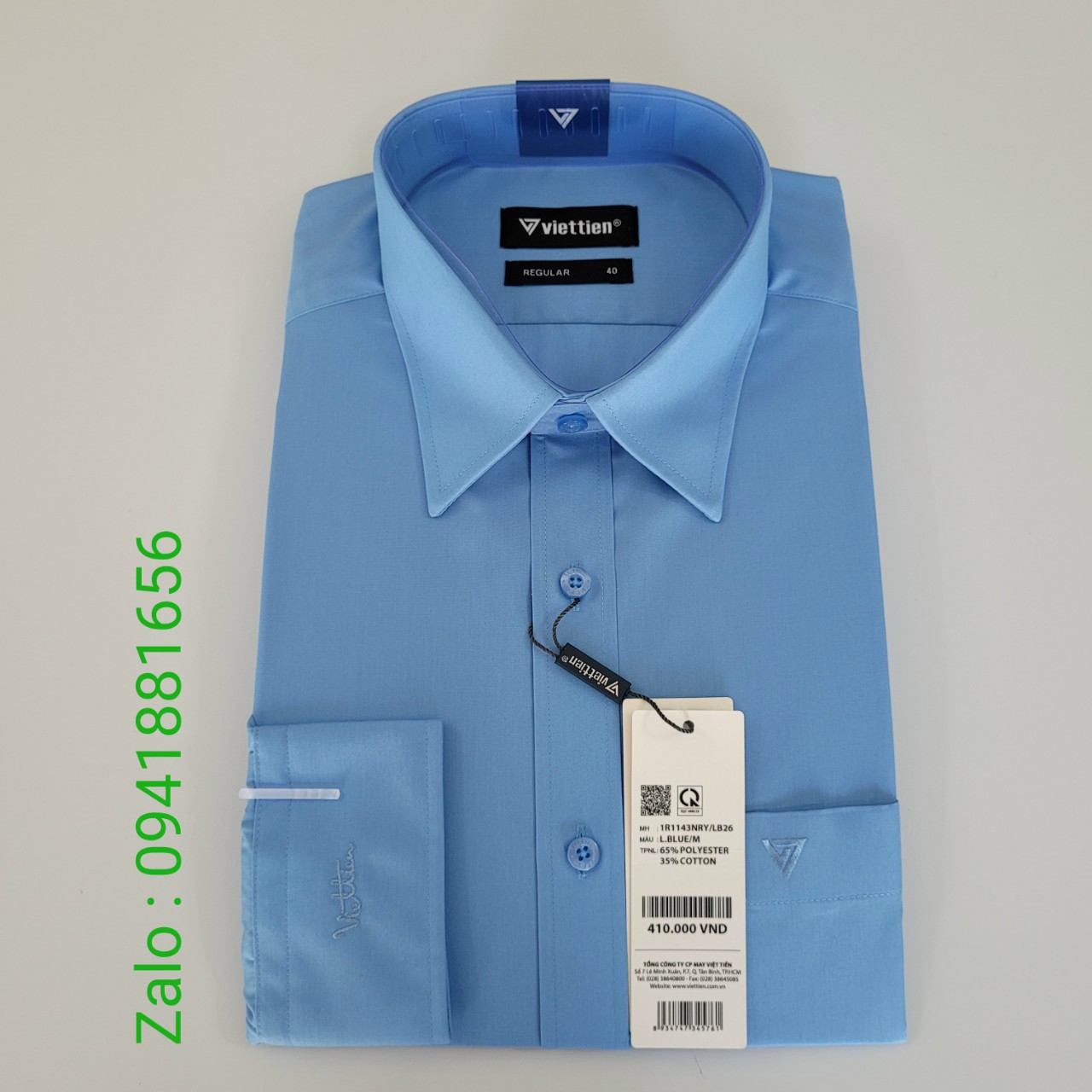 [HCM]Aó sơ mi nam công sở VIỆT TIẾN chính hãng  cao cấp màu xanh biển dài tay- form suông  tà bầu . SHOP HỨA - THỜI TRANG NAM CÔNG SỞ
