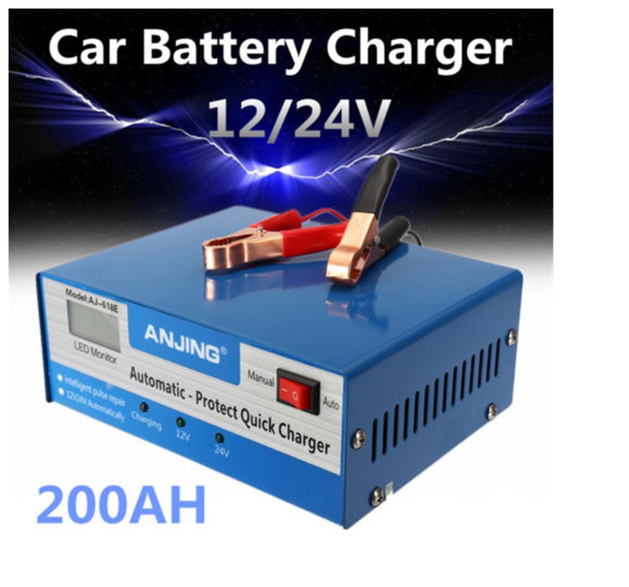 Bộ sạc bình acquy 12V-24V 200Ah dành cho mọi dòng xe hơi và ô tô, dễ dàng mang sử dụng và mang theo