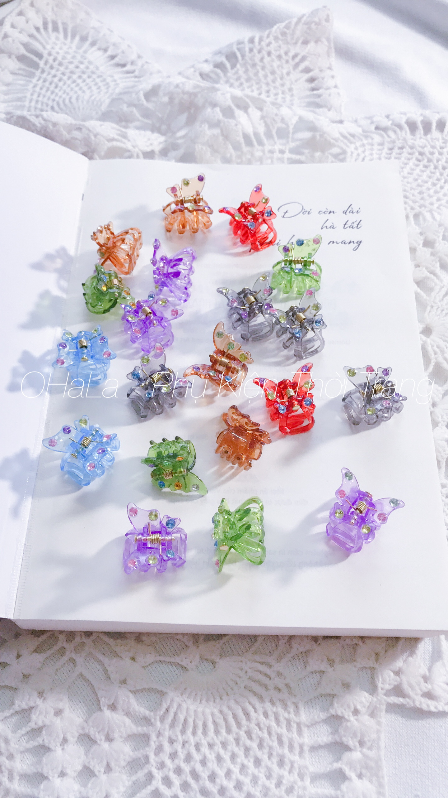 [FREESHIP + HOÀN TIỀN 50K] [Set 2 - 5] Kẹp Càng Cua Mini Trong Suốt Hình Bươm Bướm Nhiều Màu Đính Hạt Lấp Lánh Xinh Xắn - Phụ Kiện OHaLa PKHP0027