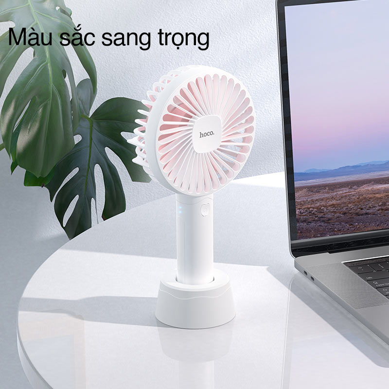 Quạt Mini Hoco F12 dung lượng Pin 1200mAh được trang bị đến 4 cánh quạt trang bị tính năng điều chỉnh tốc độ quạt theo 3 mức độ khác nhau