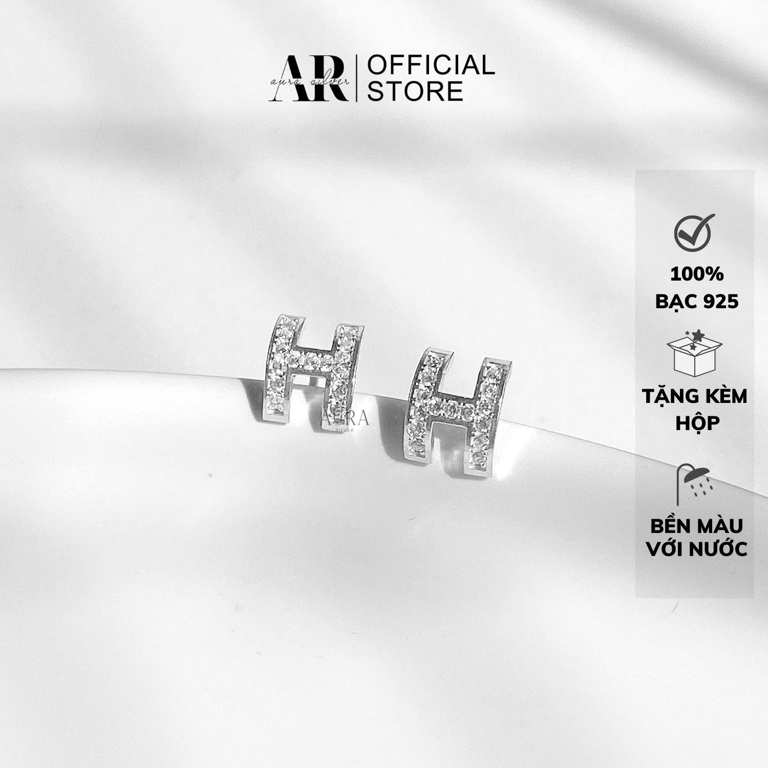 Khuyên tai bạc nữ bông tai nữ chữ H sang chảnh-KT09-AURASILVER
