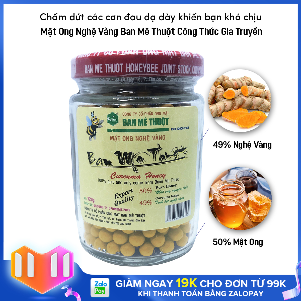 Nghệ viên vàng mật ong 120gr công thức gia truyền chính hãng Buôn Mê Thuật, tốt cho sức khỏe, hỗ trợ bao tử, tá tràng, viêm loét dạ dày, bổ huyết, tăng đề kháng cơ thể, đẹp da, giảm cân [GreenForLife] [GFL]