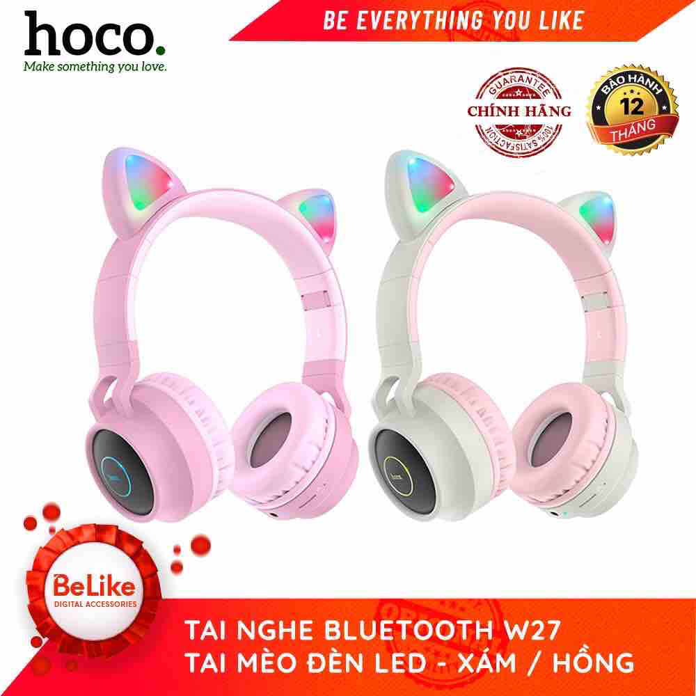 Tai nghe chụp tai Bluetooth Hoco W27 - Tai mèo phát sáng - Hàng chính hãng- Bảo hành 12 tháng
